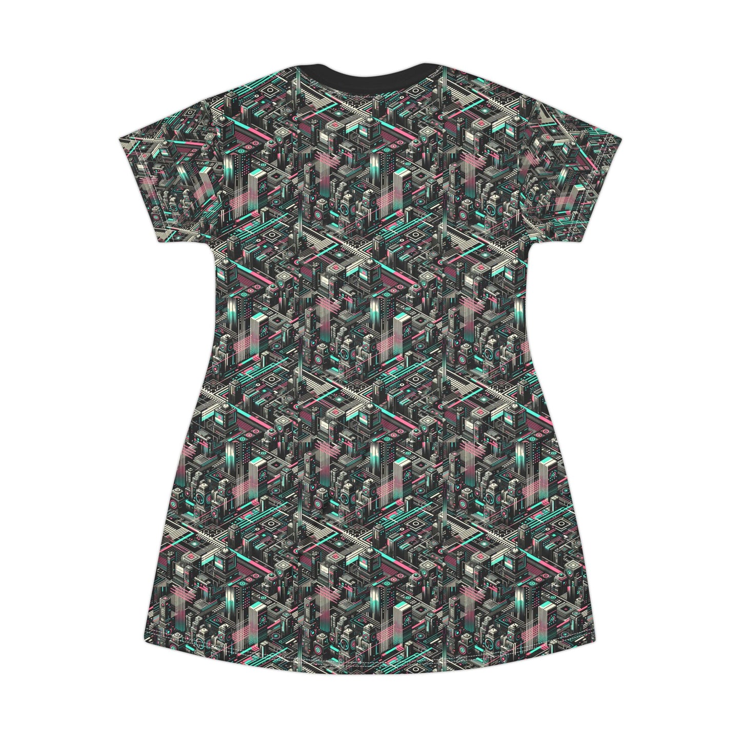 Digital Dreamland Tech-Inspired Streetwear T-Shirt Dress - 8404 Design-51