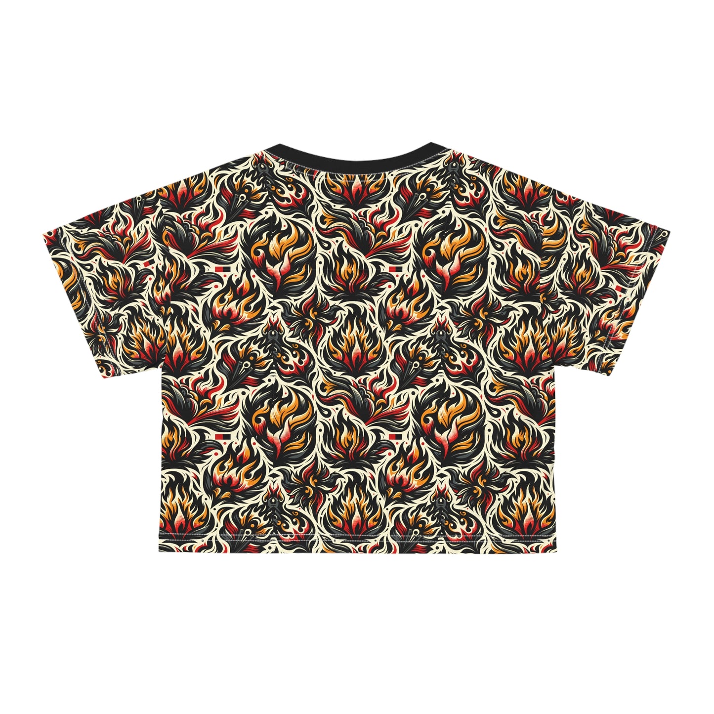 Fire & Flames Bold Streetwear Statement Crop Tee - 8404 Design-57