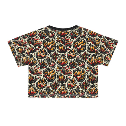 Fire & Flames Bold Streetwear Statement Crop Tee - 8404 Design-57