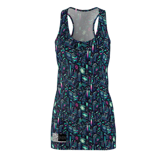 Digital Rebellion Tech-Inspired Streetwear Women's Cut & Sew Racerback Dress - 8404 Design-58
