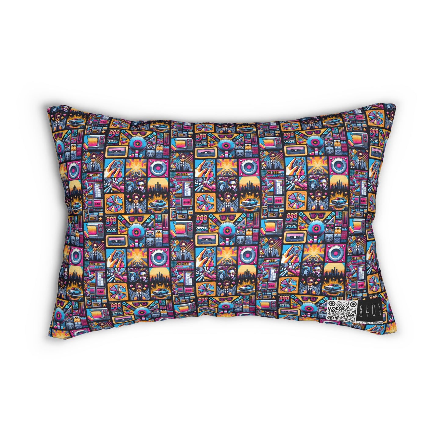 Digital Pop Culture Mashup Maximalist Pop Spun Polyester Lumbar Pillow - 8404 Design-52 S