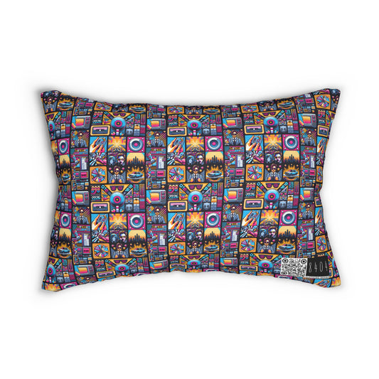 Digital Pop Culture Mashup Maximalist Pop Spun Polyester Lumbar Pillow - 8404 Design-52 S