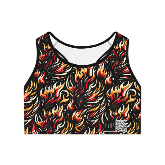 Fire & Flames Bold Streetwear Statement Sports Bra - 8404 Design-60