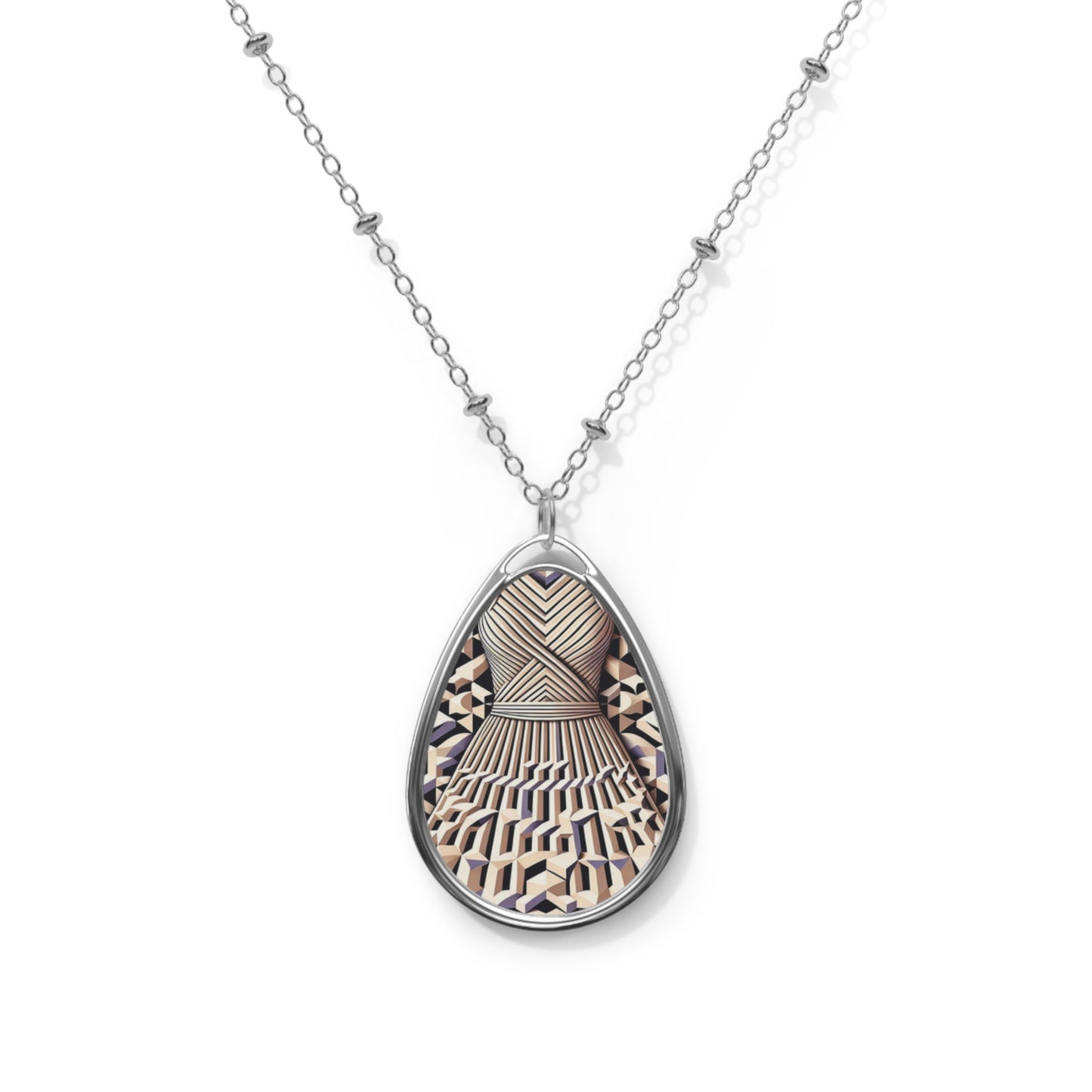 Tech Illusion Graphics Futuristic Artistry Oval Necklace - 8404 Design-59