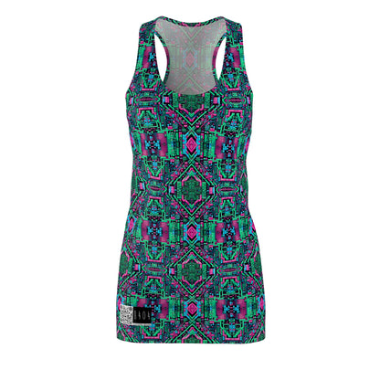 Digital Glitch Vibes Tech-Inspired Streetwear Women's Cut & Sew Racerback Dress - 8404 Design-71