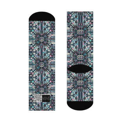 Digital Renaissance Tech-Forward Maximalism Cushioned Crew Socks - 8404 Design-44