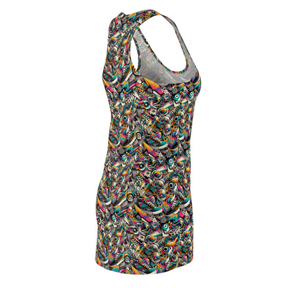 Urban Graffiti Fusion Eclectic Street Art Meets Modern Tech Culture Women's Cut & Sew Racerback Dress - 8404 Design-55