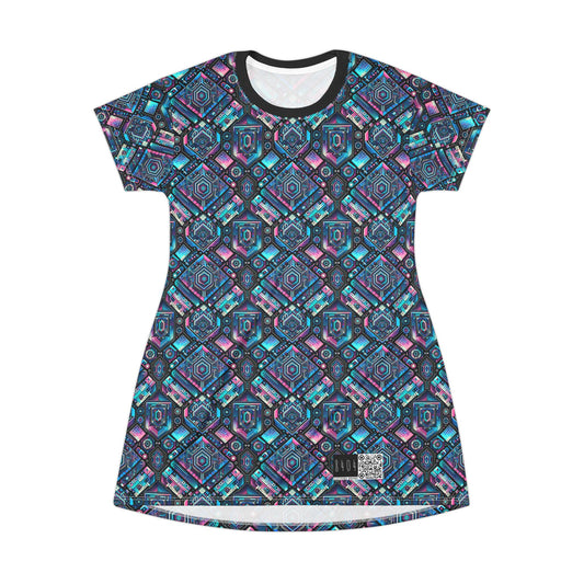 Digital Dreamland Futuristic Tech Aesthetic T-Shirt Dress - 8404 Design-46
