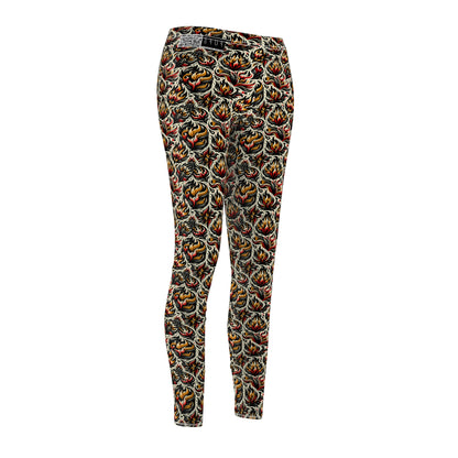 Fire & Flames Bold Streetwear Statement Women's Cut & Sew Casual Leggings - 8404 Design-57