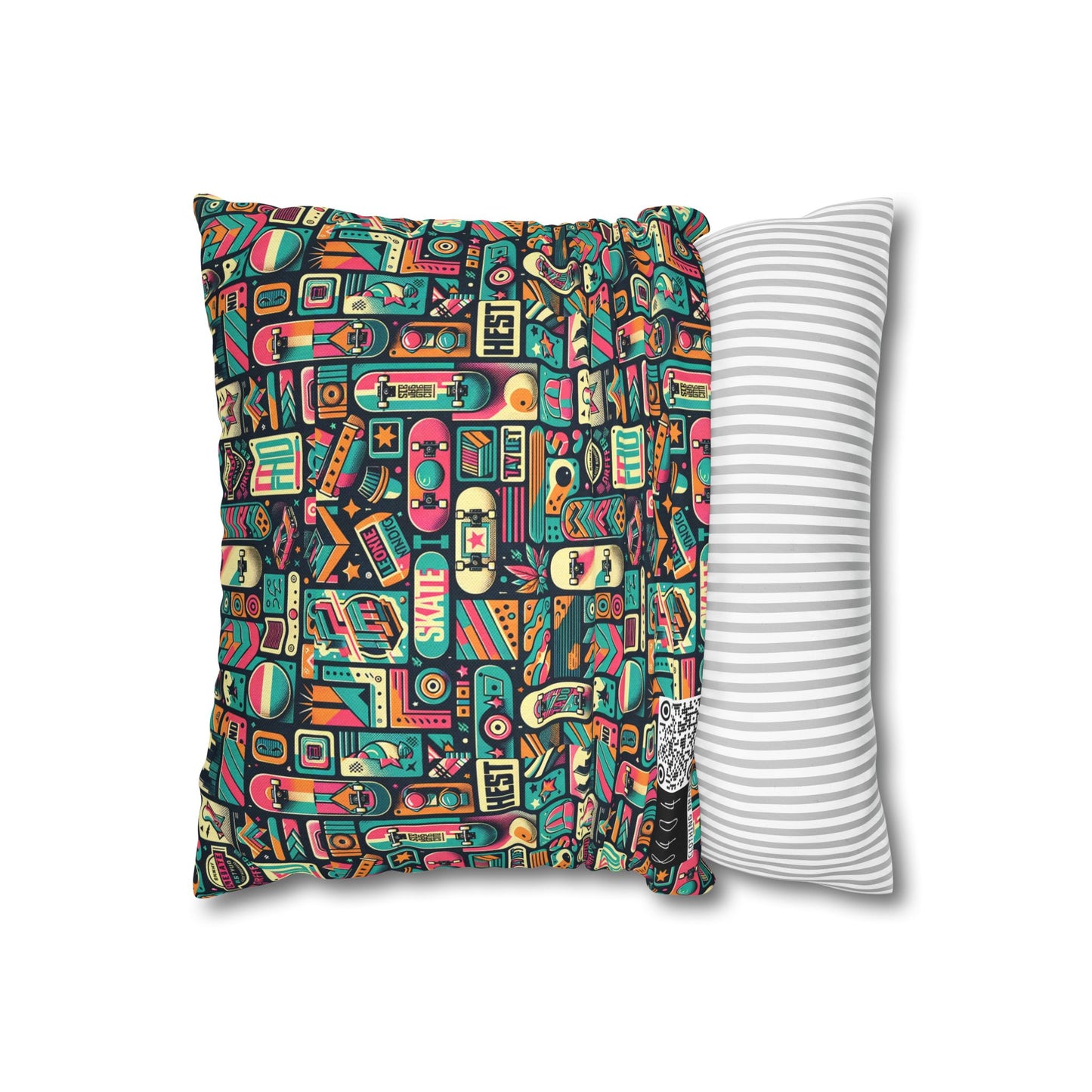 Skate Culture Revival Urban Retro Cool Spun Polyester Square Pillowcase - 8404 Design-61