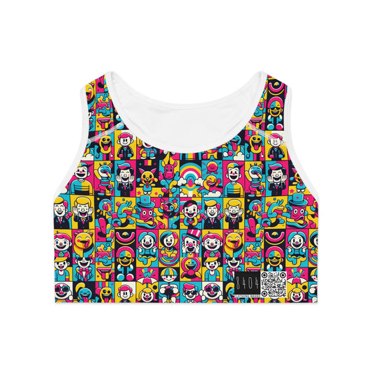 Neon Pop Playful Pop Culture Mashup Sports Bra - 8404 Design-60