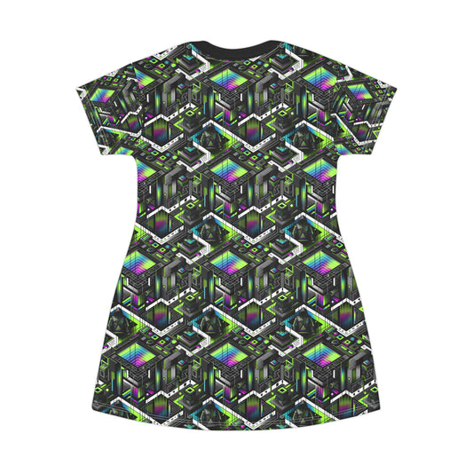 Retro Futurism Graphics Tech-Forward Streetwear T-Shirt Dress - 8404 Design-52