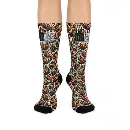 Fire & Flames Bold Streetwear Statement Cushioned Crew Socks - 8404 Design-57