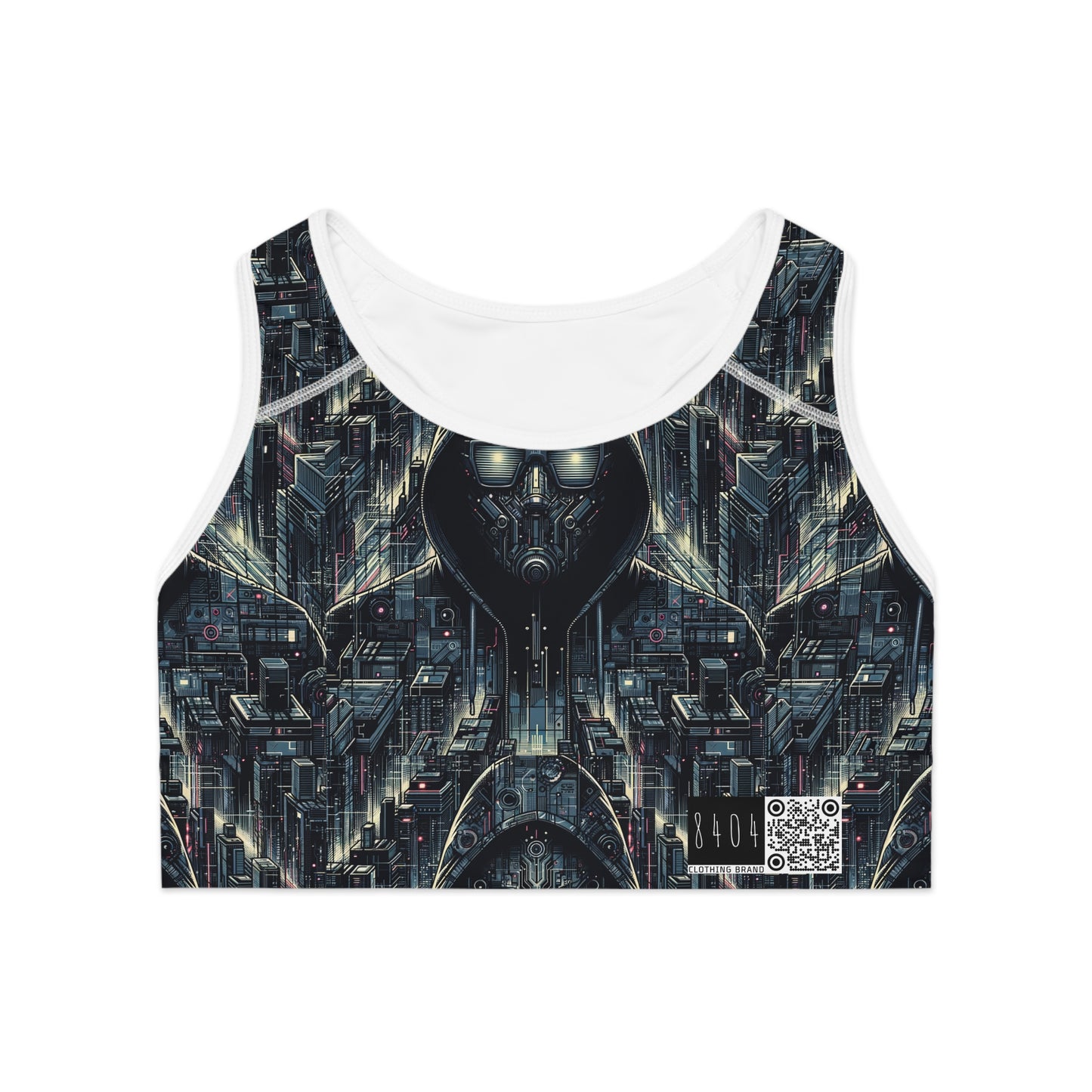 Tech Noir Aesthetics Sleek Tech Streetwear Sports Bra - 8404 Design-56