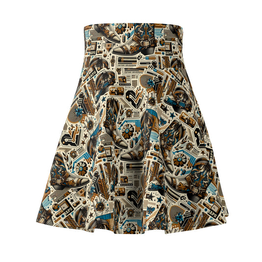Digital Cowboy Chic Tech-Infused Western Fusion Women's Skater Skirt - 8404 Design-45