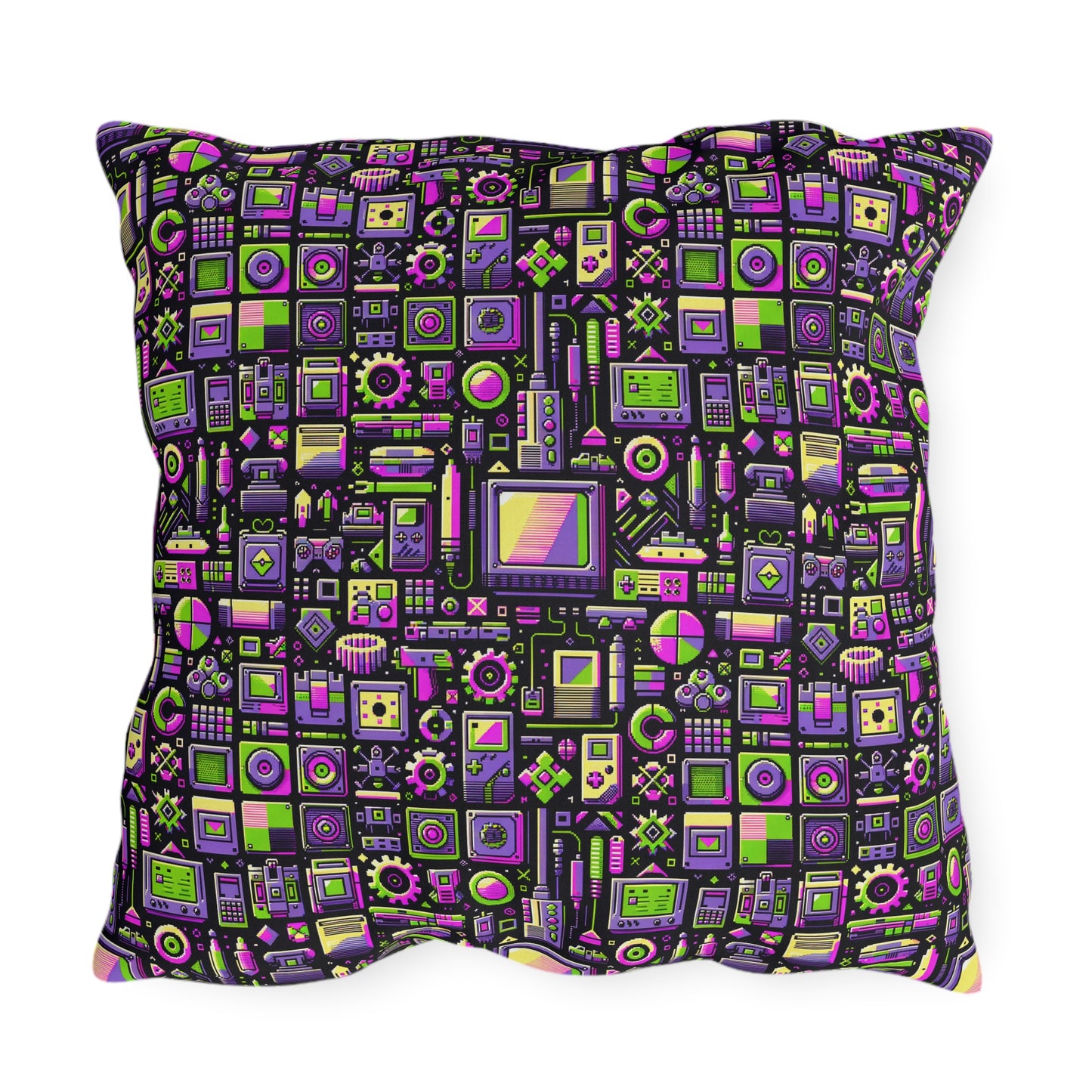 Digital Nostalgia Remix Modern Vintage Fusion Outdoor Pillow - 8404 Design-67