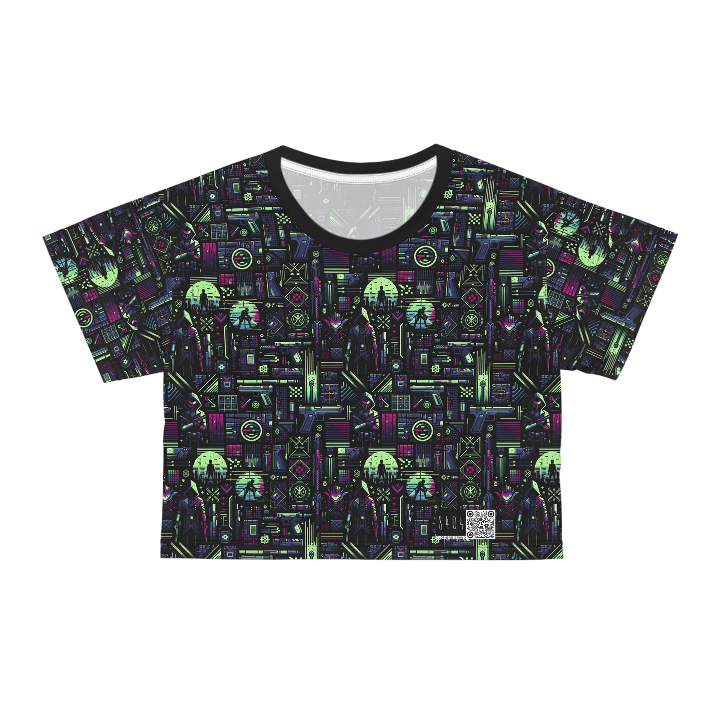 Tech Noir Futuristic Cyberpunk Crop Tee - 8404 Design-63