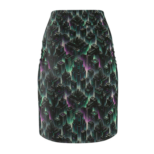 Tech Noir Aesthetics Tech-Forward Urban Dystopia Women's Pencil Skirt - 8404 Design-44