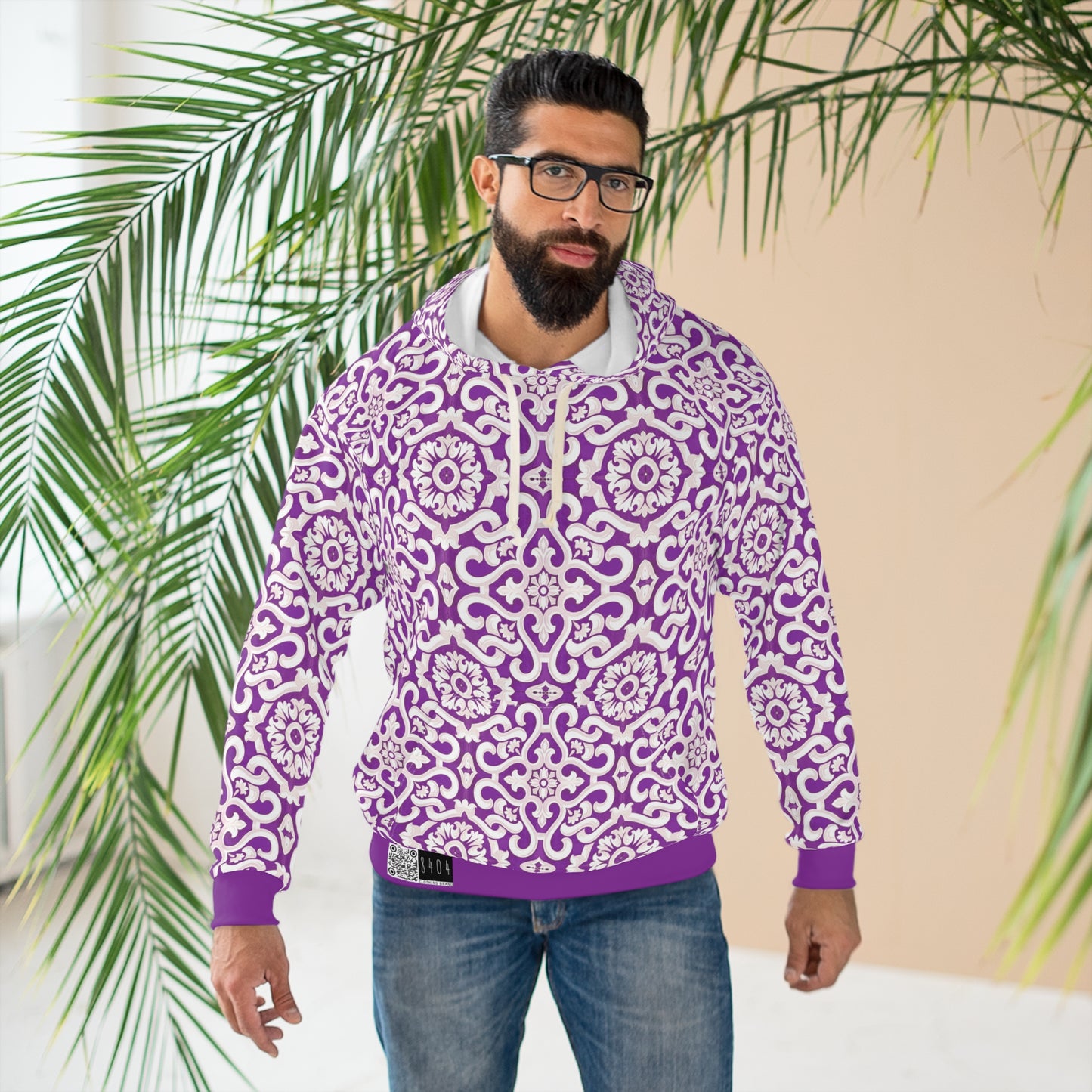 8404 Unisex Adult's "Elegant Mosaic" Fashion Pullover Hoodie in Violet