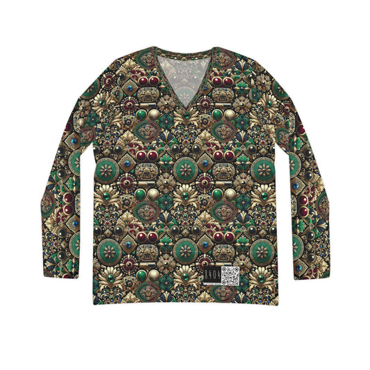 Neo-Dandyism Modern Dandy Streetwear Women's Long Sleeve V-Neck Shirt - 8404 Design-54