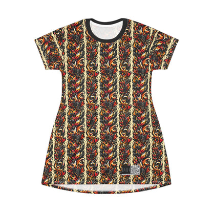 Flame Graphics Maximalist Streetwear T-Shirt Dress - 8404 Design-65