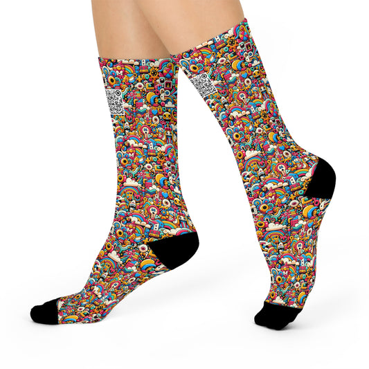Neon Pop Playful Pop Culture Mashup Cushioned Crew Socks - 8404 Design-62
