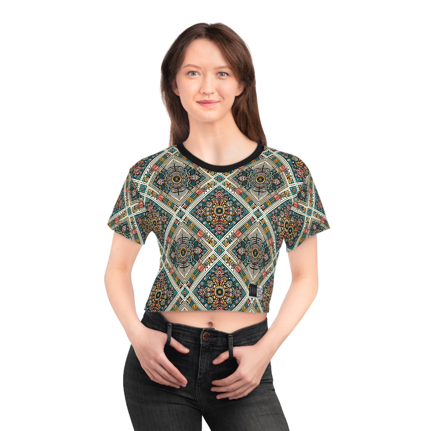 Cultural Fusion Tech Blend of Cultural Heritage With Tech-Inspired Elements Crop Tee - 8404 Design-64