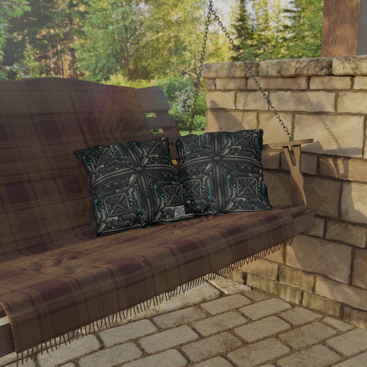 Tech Noir Futuristic Tech Aesthetic with a Dark Twist Outdoor Pillow - 8404 Design-59