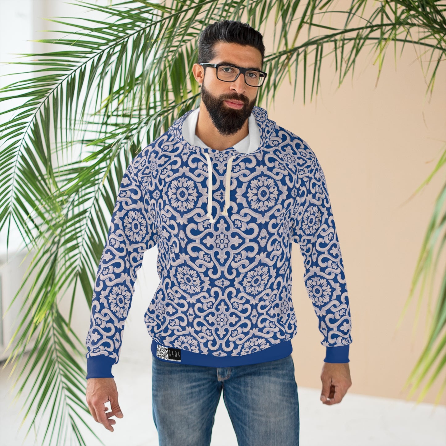 8404 Unisex Adult's "Elegant Mosaic" Fashion Pullover Hoodie in Royal Blue