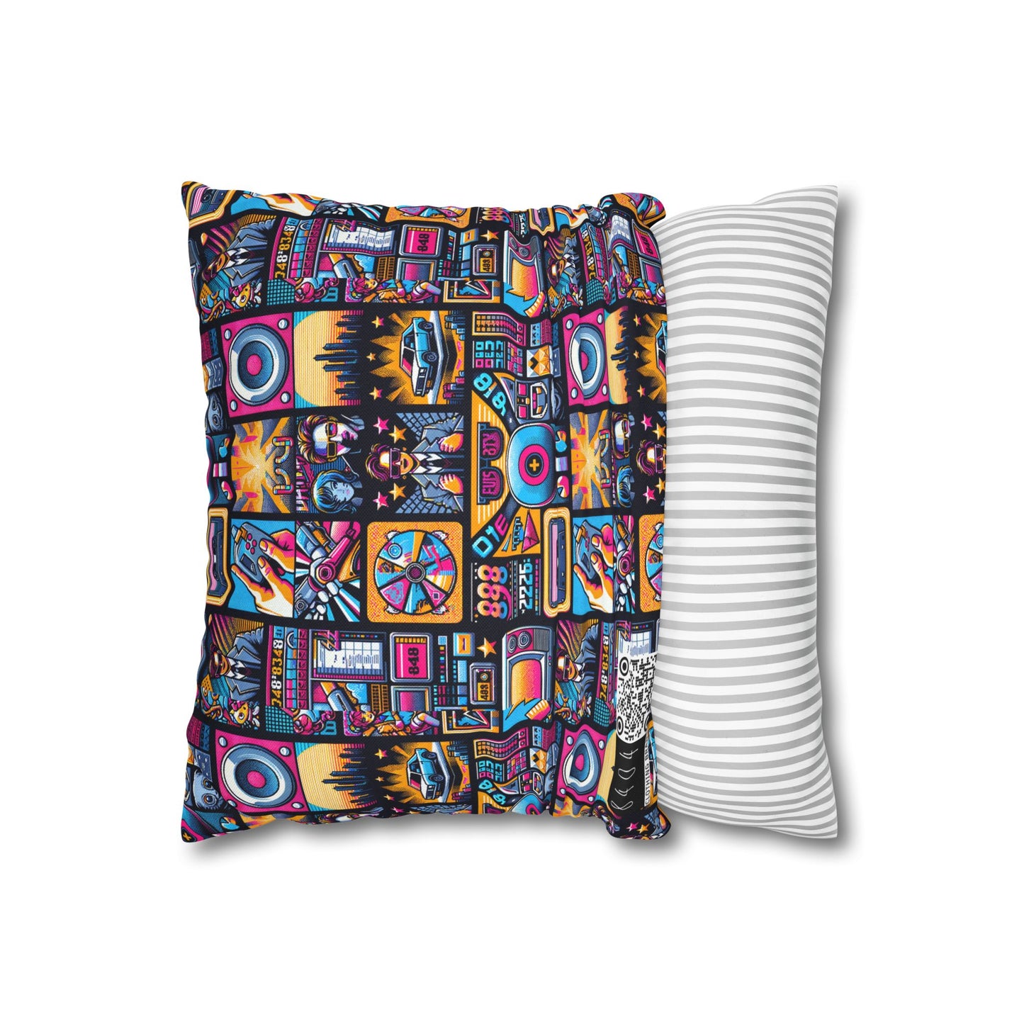 Digital Pop Culture Mashup Maximalist Pop Spun Polyester Square Pillowcase - 8404 Design-52