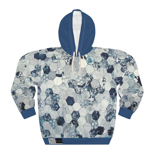 8404 Fashion Pullover Hoodie - "hexagon in Plain Blue Hood" - Men - Women - Unisex - Xs/s/m/l/xl/2xl