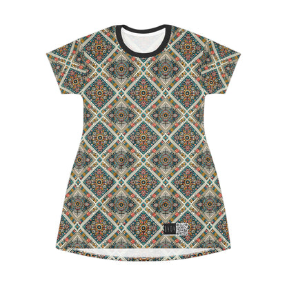 Cultural Fusion Tech Blend of Cultural Heritage With Tech-Inspired Elements T-Shirt Dress - 8404 Design-64