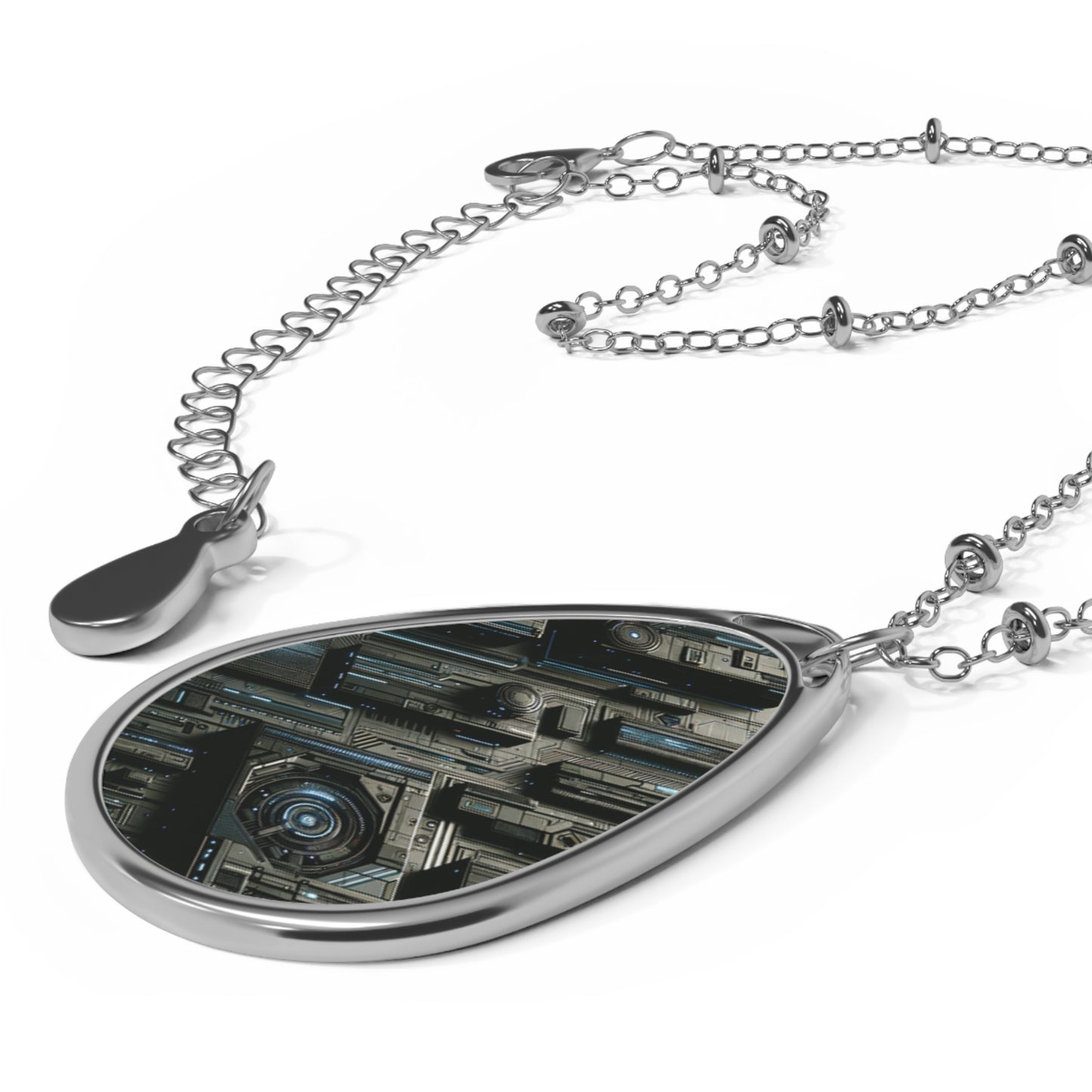 Tech Noir Futuristic Tech Aesthetic with a Dark Twist Oval Necklace - 8404 Design-53
