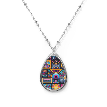 Digital Pop Culture Mashup Maximalist Pop Oval Necklace - 8404 Design-52