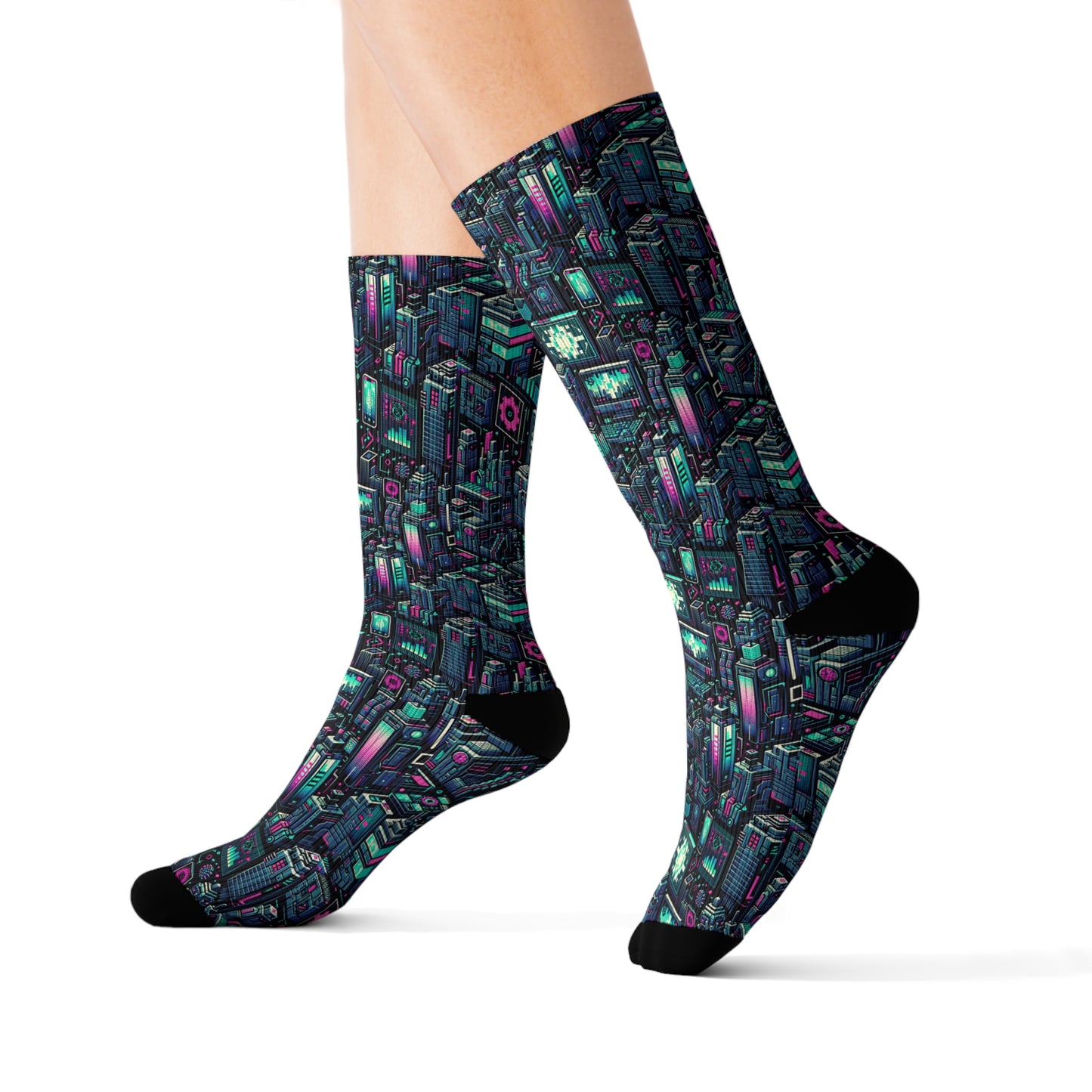 Digital Rebellion Tech-Inspired Streetwear Sublimation Socks - 8404 Design-58