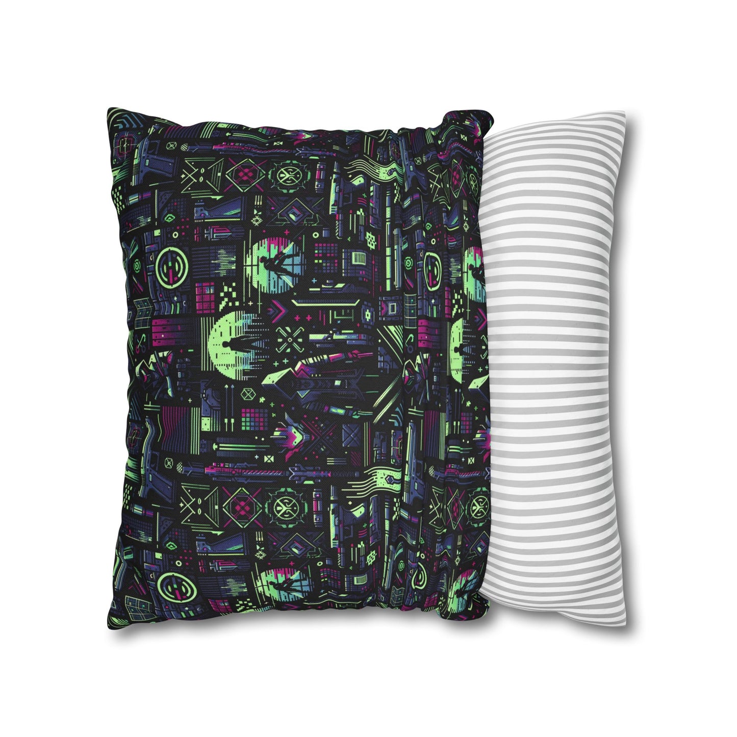 Tech Noir Futuristic Cyberpunk Spun Polyester Square Pillowcase - 8404 Design-63