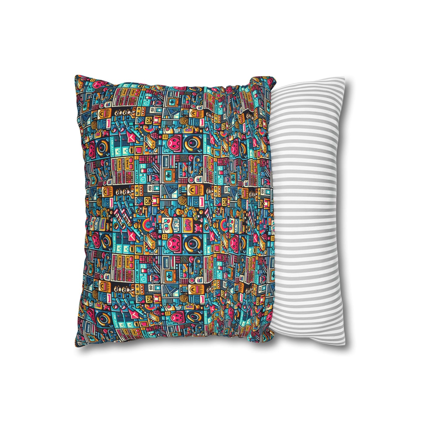 Digital Pop Culture Mashup Maximalist Pop Spun Polyester Square Pillowcase - 8404 Design-47