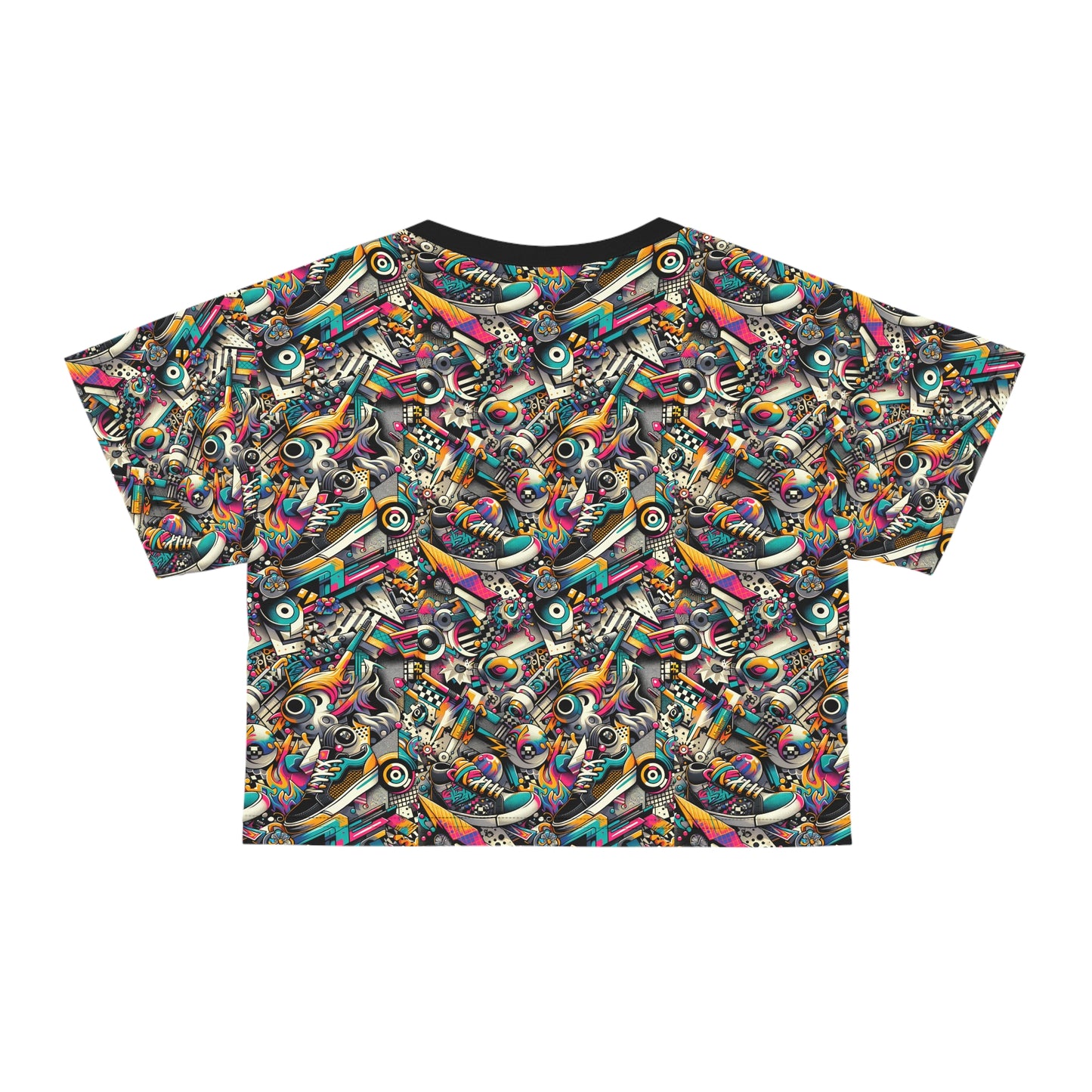Urban Graffiti Fusion Eclectic Street Art Meets Modern Tech Culture Crop Tee - 8404 Design-55