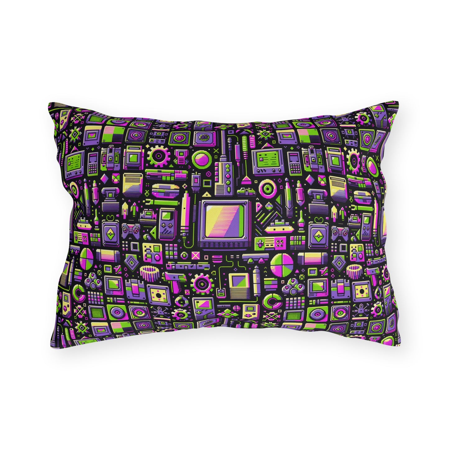 Digital Nostalgia Remix Modern Vintage Fusion Outdoor Pillow - 8404 Design-67