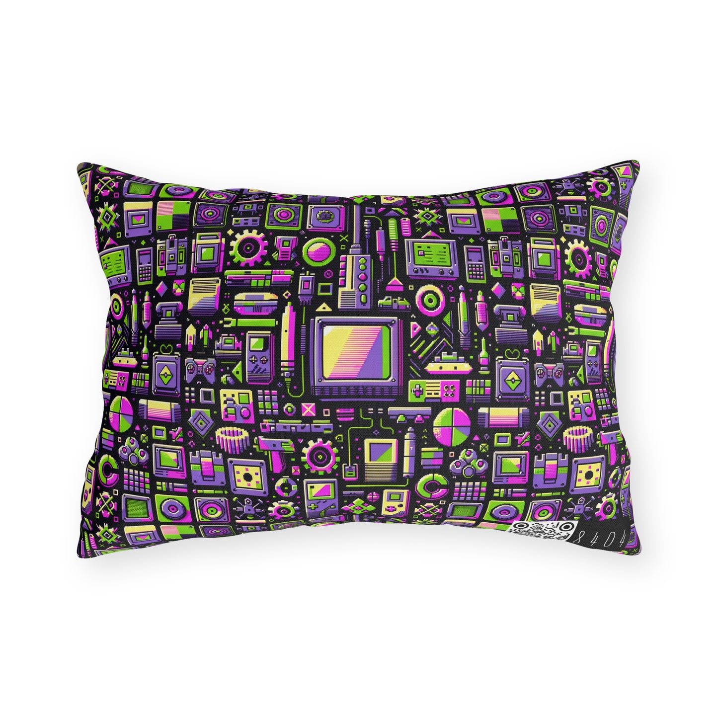 Digital Nostalgia Remix Modern Vintage Fusion Outdoor Pillow - 8404 Design-67