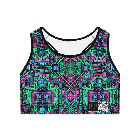 Digital Glitch Vibes Tech-Inspired Streetwear Sports Bra - 8404 Design-71