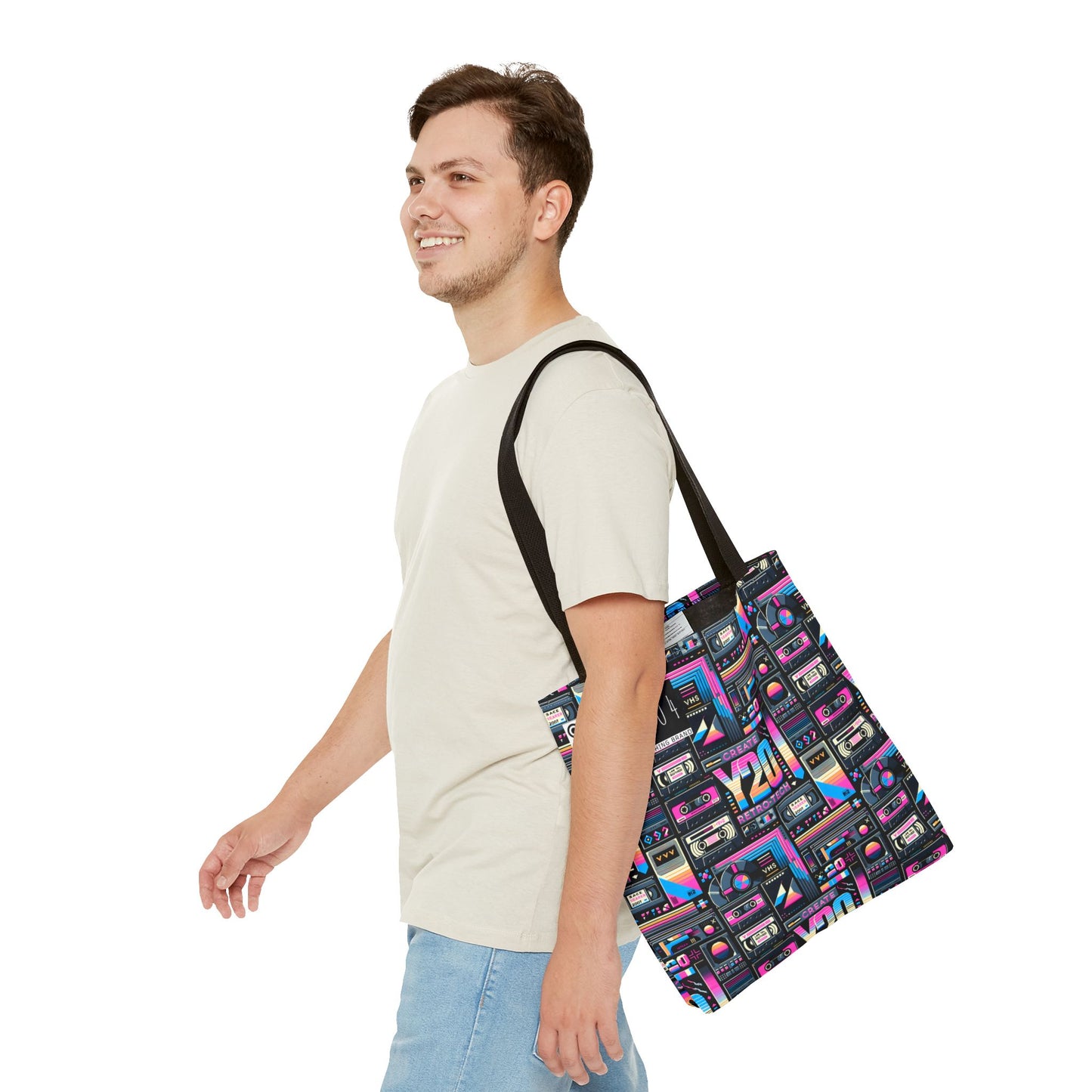 Digital Nostalgia Tech-Inspired Retro Fusion Tote Bag - 8404 Design-65