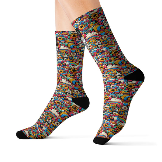 Neon Pop Playful Pop Culture Mashup Sublimation Socks - 8404 Design-62