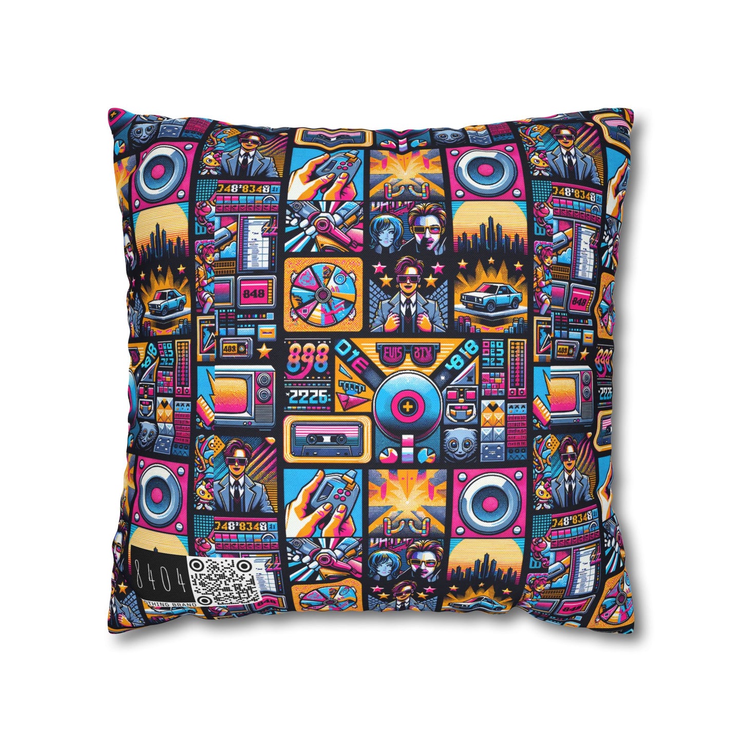 Digital Pop Culture Mashup Maximalist Pop Spun Polyester Square Pillowcase - 8404 Design-52