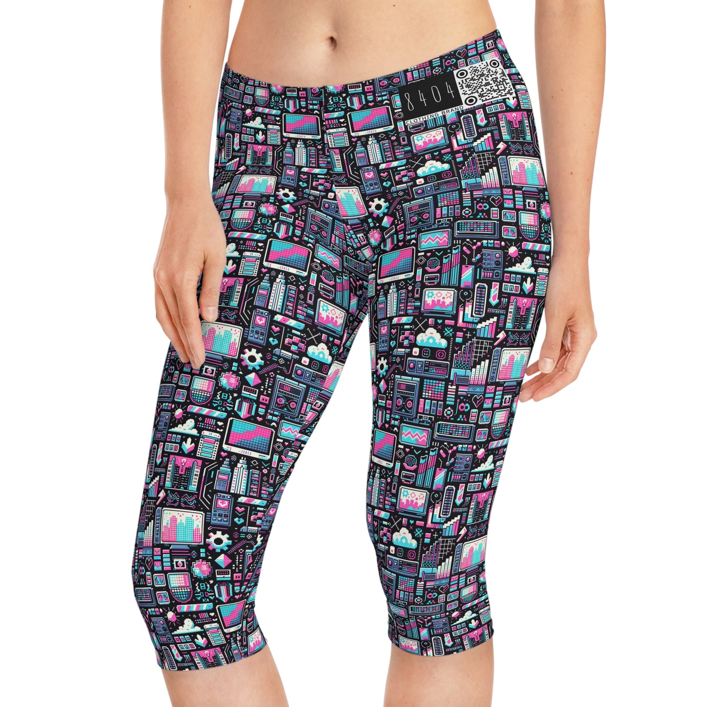 Digital Rebellion Youthful Streetwear with a Rebellious Digital Twist Women's Capri Leggings - 8404 Design-71