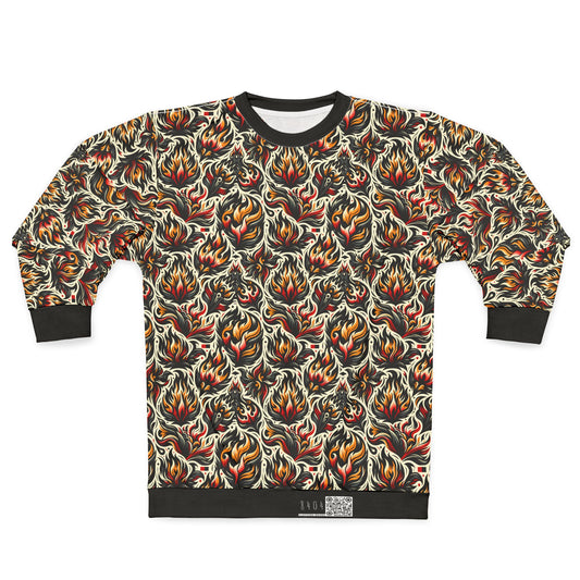 Fire & Flames Bold Streetwear Statement Sweatshirt - 8404 Design-57