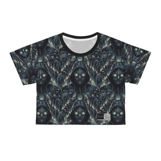 Tech Noir Aesthetics Sleek Tech Streetwear Crop Tee - 8404 Design-56