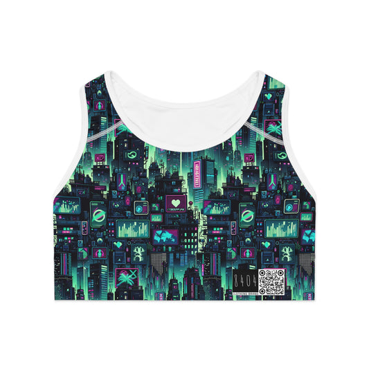 Tech Noir Graphics Futuristic Cyberpunk Sports Bra - 8404 Design-52