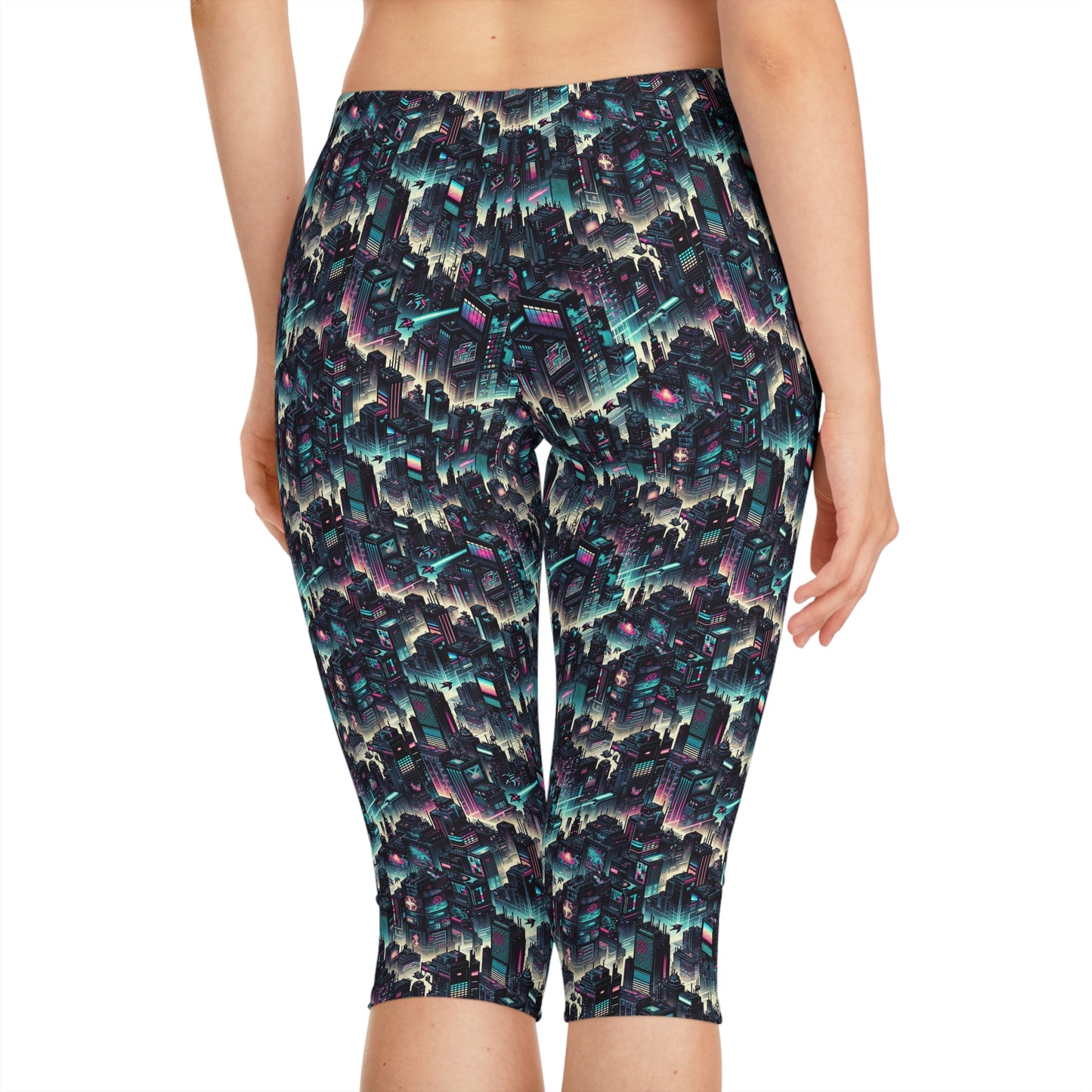 Digital Rebellion Tech-Inspired Streetwear Women's Capri Leggings - 8404 Design-51