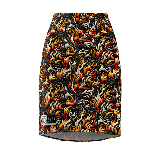 Fire & Flames Bold Streetwear Statement Women's Pencil Skirt - 8404 Design-55